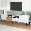 Modern TV Stand with 2 Cabinets& Open Storage Compartment, Color-matching Media Console Table for TVs up to 85''