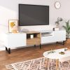 Modern TV Stand with 2 Cabinets& Open Storage Compartment, Color-matching Media Console Table for TVs up to 85''