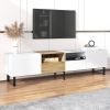 Modern TV Stand with 2 Cabinets& Open Storage Compartment, Color-matching Media Console Table for TVs up to 85''