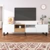 Modern TV Stand with 2 Cabinets& Open Storage Compartment, Color-matching Media Console Table for TVs up to 85''