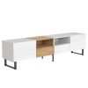 Modern TV Stand with 2 Cabinets& Open Storage Compartment, Color-matching Media Console Table for TVs up to 85''