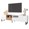 Modern TV Stand with 2 Cabinets& Open Storage Compartment, Color-matching Media Console Table for TVs up to 85''