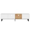 Modern TV Stand with 2 Cabinets& Open Storage Compartment, Color-matching Media Console Table for TVs up to 85''