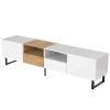 Modern TV Stand with 2 Cabinets& Open Storage Compartment, Color-matching Media Console Table for TVs up to 85''