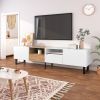 Modern TV Stand with 2 Cabinets& Open Storage Compartment, Color-matching Media Console Table for TVs up to 85''
